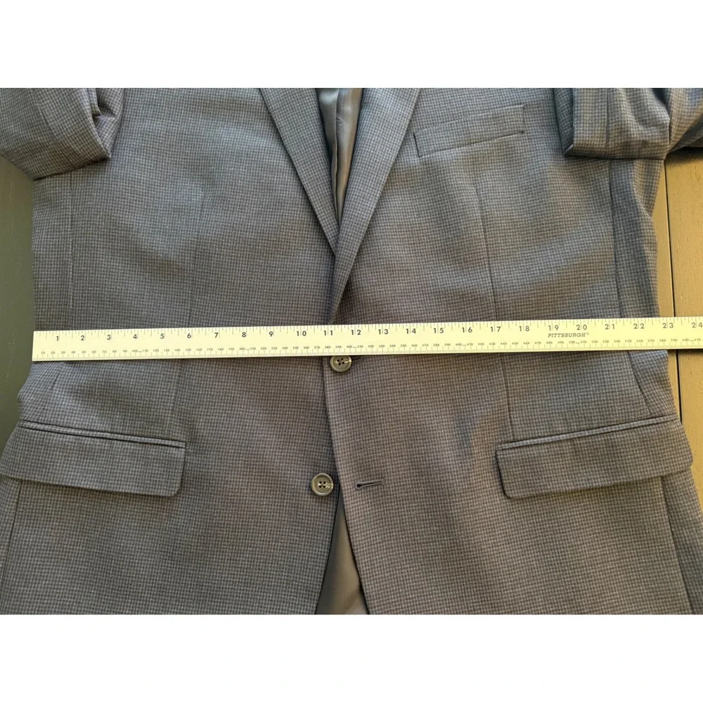 Chaps Houndstooth‎ Sport Coat Mens 46L Blue Two-Button Blazer Jacket Preppy